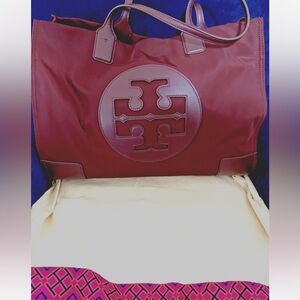 Tory Burch Ella Nylon Women's Large Tote Burgandy